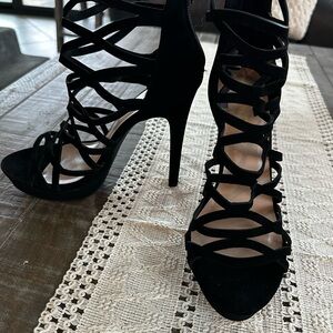 Women's Black Strappy High Heel Sandals